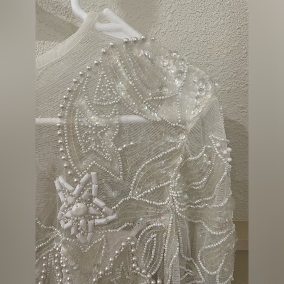 NWT ASOS Edition White Beaded Mesh Fringe Mini Dress Plus Bridal Wedding - Picture 9 of 15